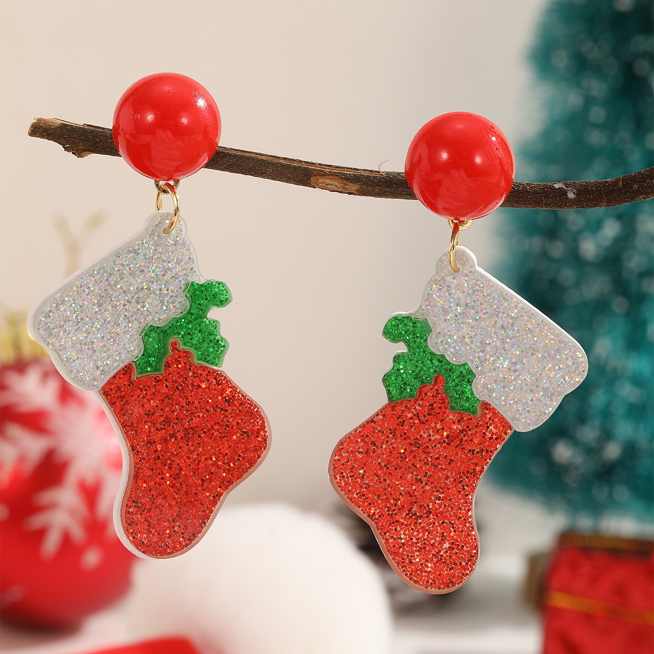 1 Pair Cute Christmas Socks Arylic Drop Earrings display picture 5