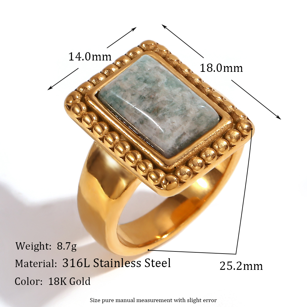 Basic Vintage Style Classic Style Geometric Stainless Steel Plating Inlay Natural Stone 18k Gold Plated Rings Earrings display picture 2