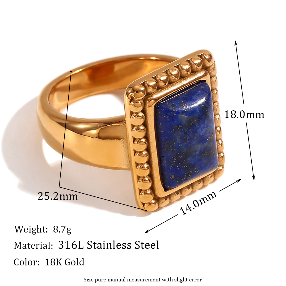 Vintage Style Simple Style Classic Style Rectangle Stainless Steel Plating Inlay Natural Stone 18k Gold Plated Rings display picture 2