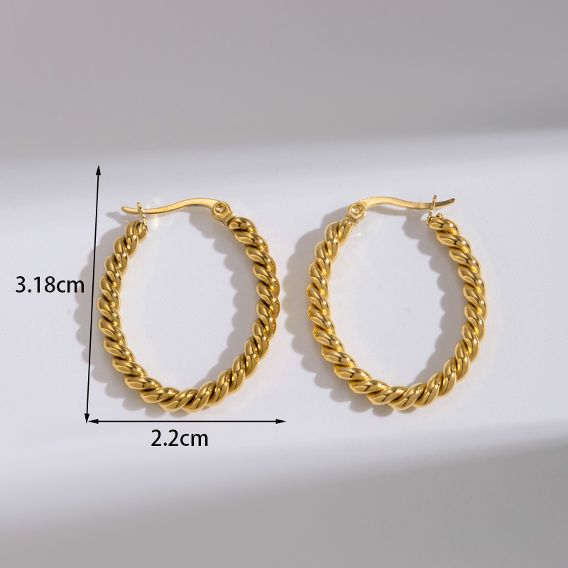1 Pair Simple Style Bamboo Twist Dragon Plating Stainless Steel 18k Gold Plated Hoop Earrings display picture 5
