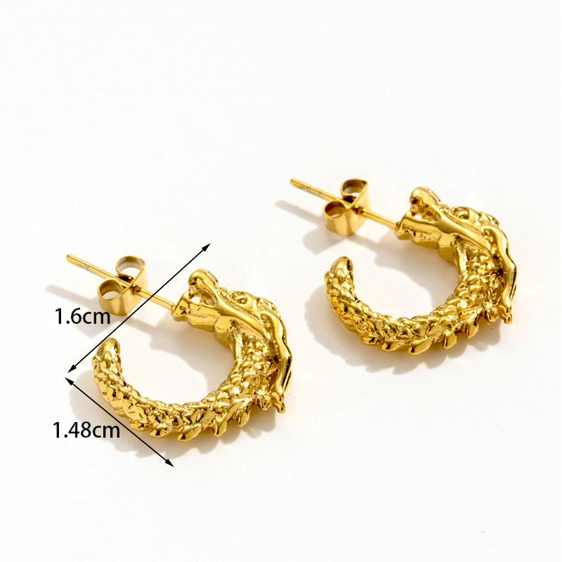 1 Pair Simple Style Bamboo Twist Dragon Plating Stainless Steel 18k Gold Plated Hoop Earrings display picture 6