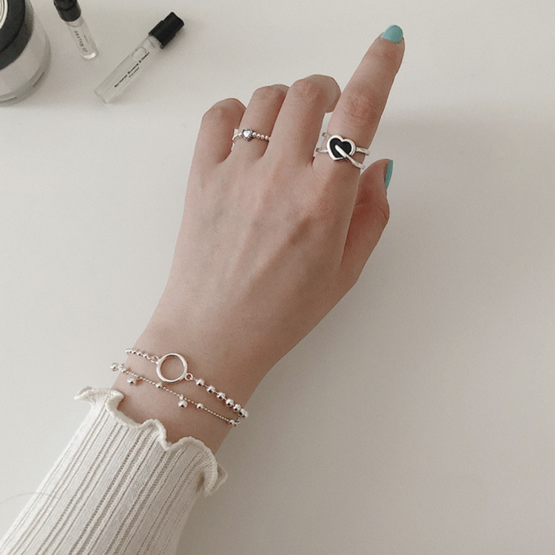 Casual Streetwear Korean Style Heart Shape Sterling Silver Epoxy Open Rings display picture 3