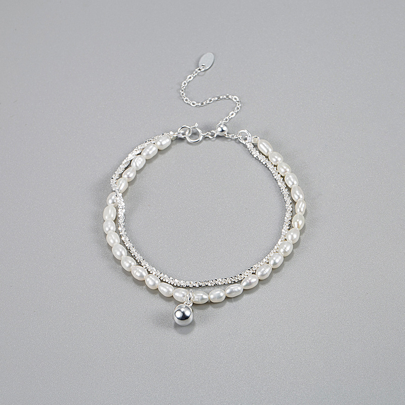 Elegant Simple Style Geometric Freshwater Pearl Sterling Silver Plating Bracelets display picture 1