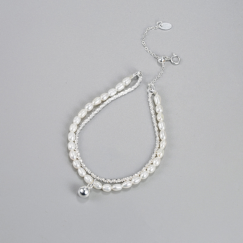 Elegant Simple Style Geometric Freshwater Pearl Sterling Silver Plating Bracelets display picture 2