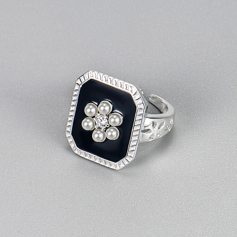 Basic Klassischer Stil Blume Sterling Silber Inlay Künstliche Perlen Strasssteine Offener Ring display picture 2