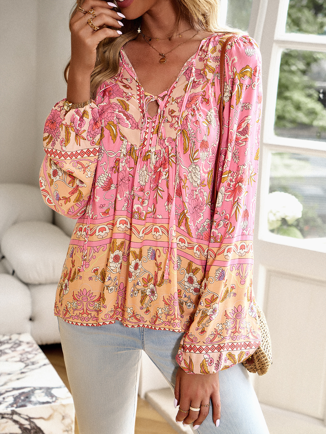Women's Blouse Long Sleeve Blouses Printing Casual Printing Flower display picture 1