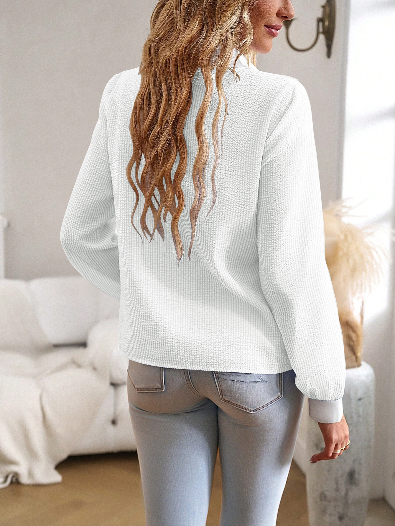 Women's Blouse Long Sleeve Blouses Ruffles Simple Style Solid Color display picture 9