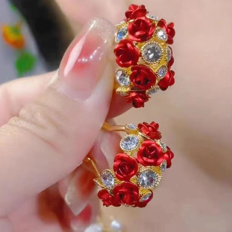 Wholesale Jewelry Elegant Lady Flower Alloy Titanium Alloy Aluminium Alloy Rhinestones Inlay Earrings display picture 3