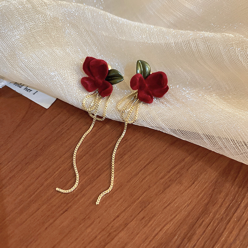 1 Pair Vintage Style Flower Flocking Drop Earrings display picture 9