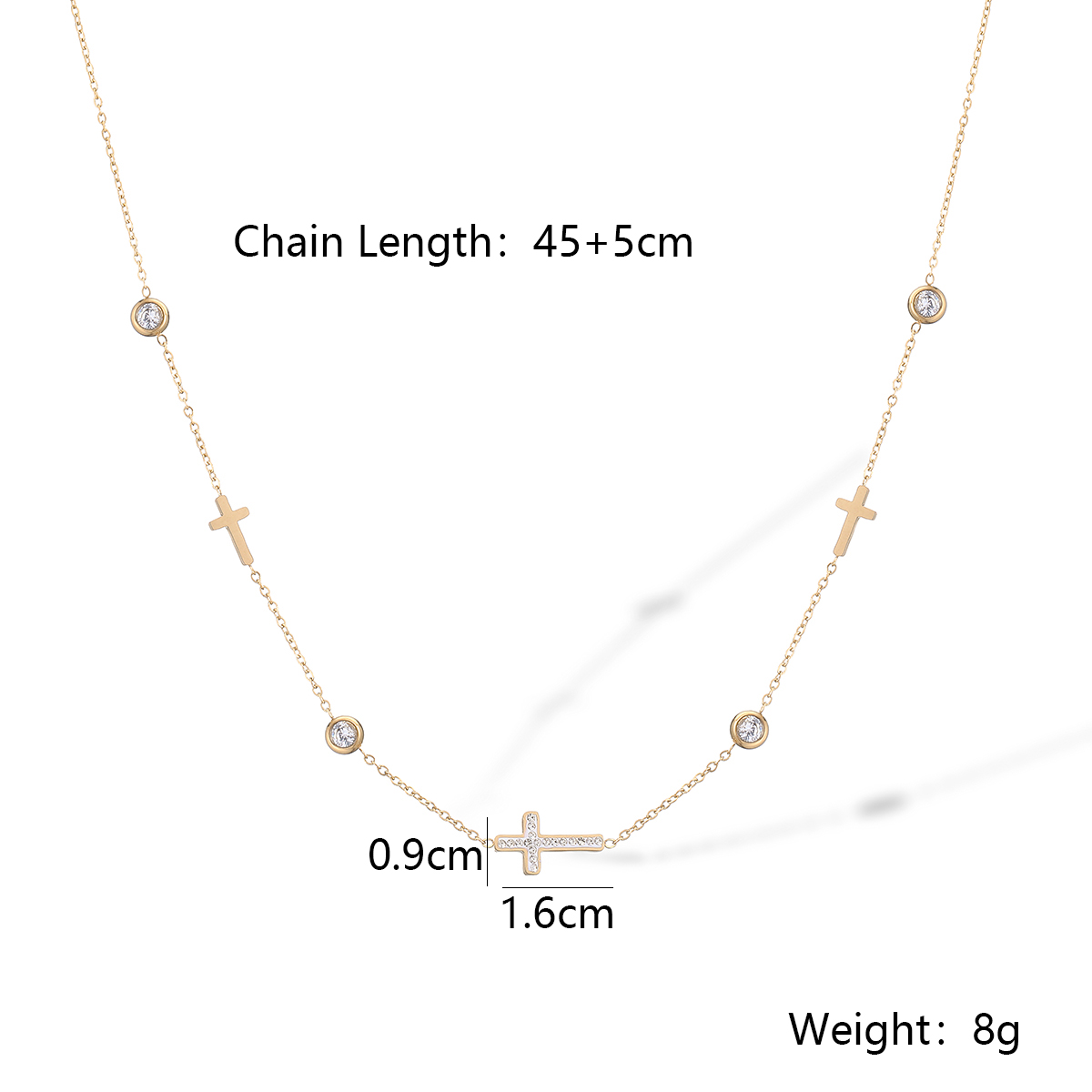 304 Stainless Steel 18K Gold Plated Simple Style Classic Style Plating Inlay Cross Zircon Necklace display picture 1