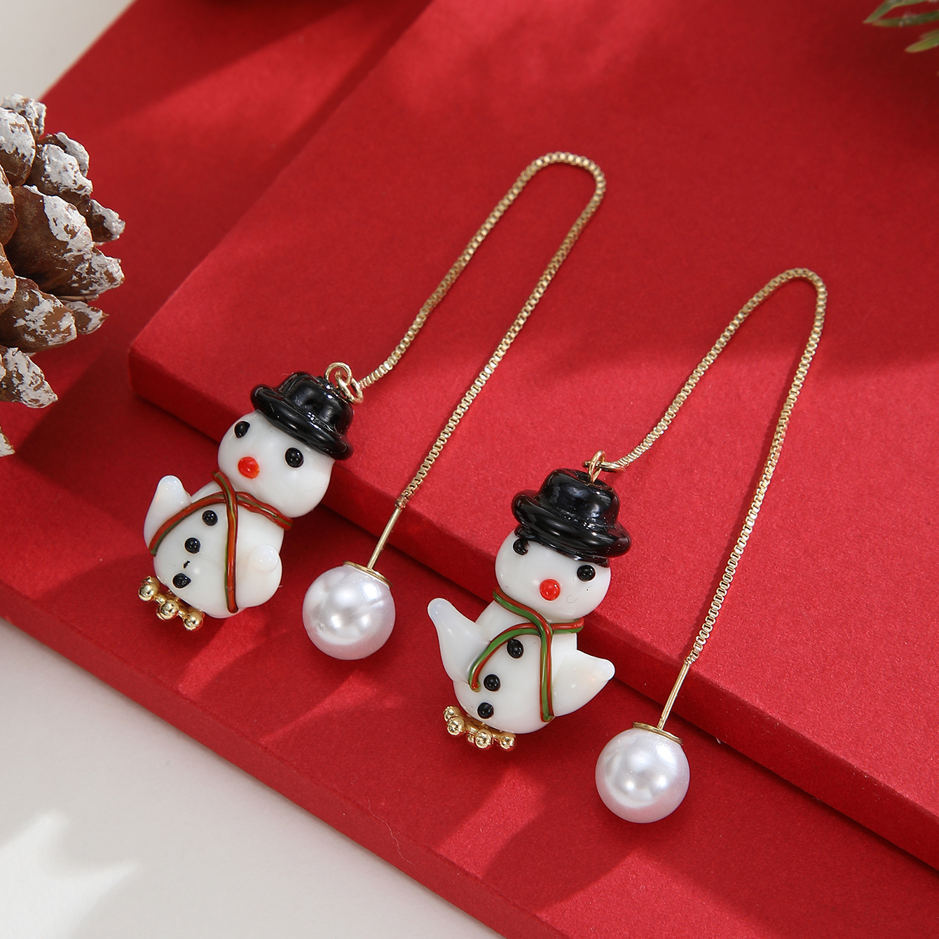 1 Pair Cute Snowman Plating Ceramics Gold Plated Ear Line display picture 2