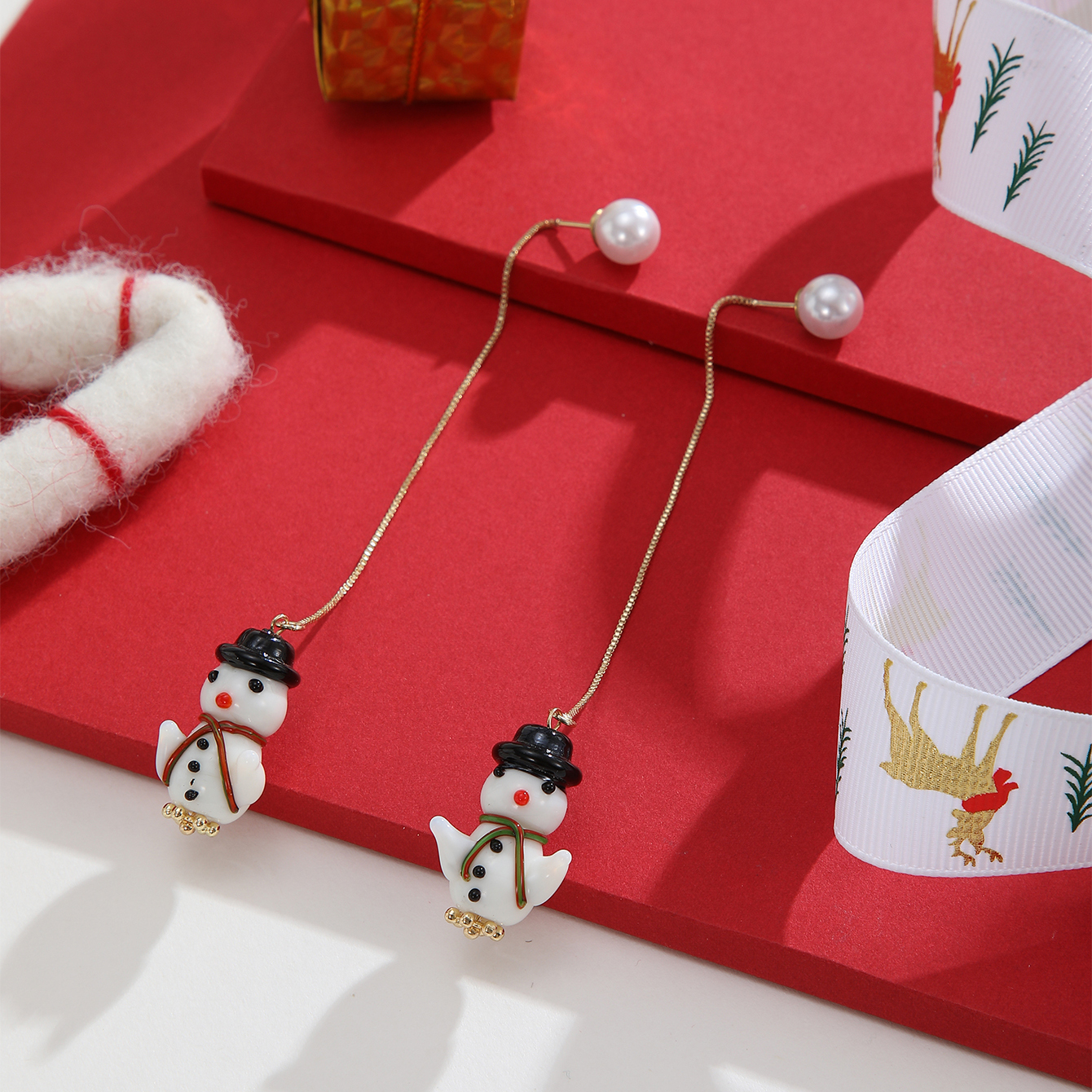 1 Pair Cute Snowman Plating Ceramics Gold Plated Ear Line display picture 3