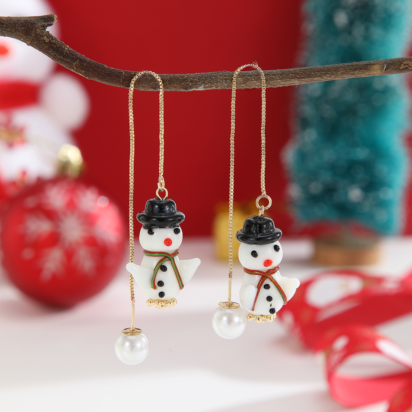 1 Pair Cute Snowman Plating Ceramics Gold Plated Ear Line display picture 5