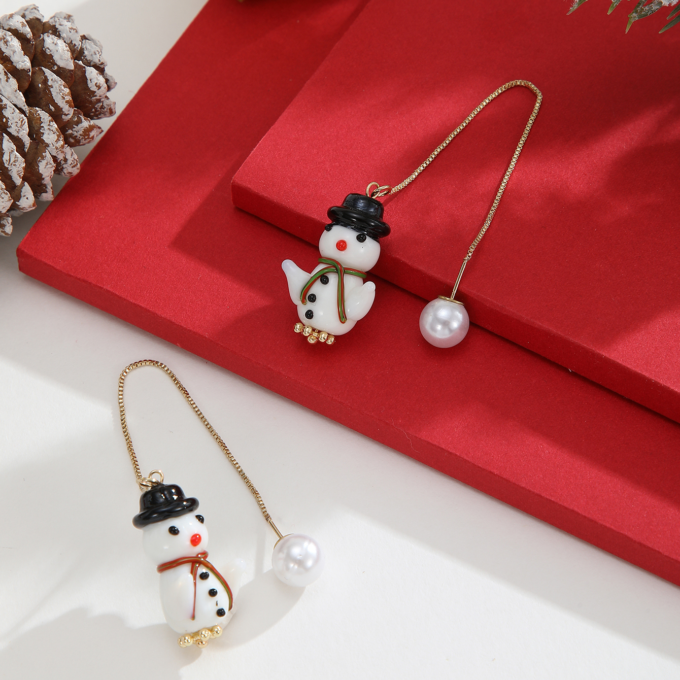 1 Pair Cute Snowman Plating Ceramics Gold Plated Ear Line display picture 4