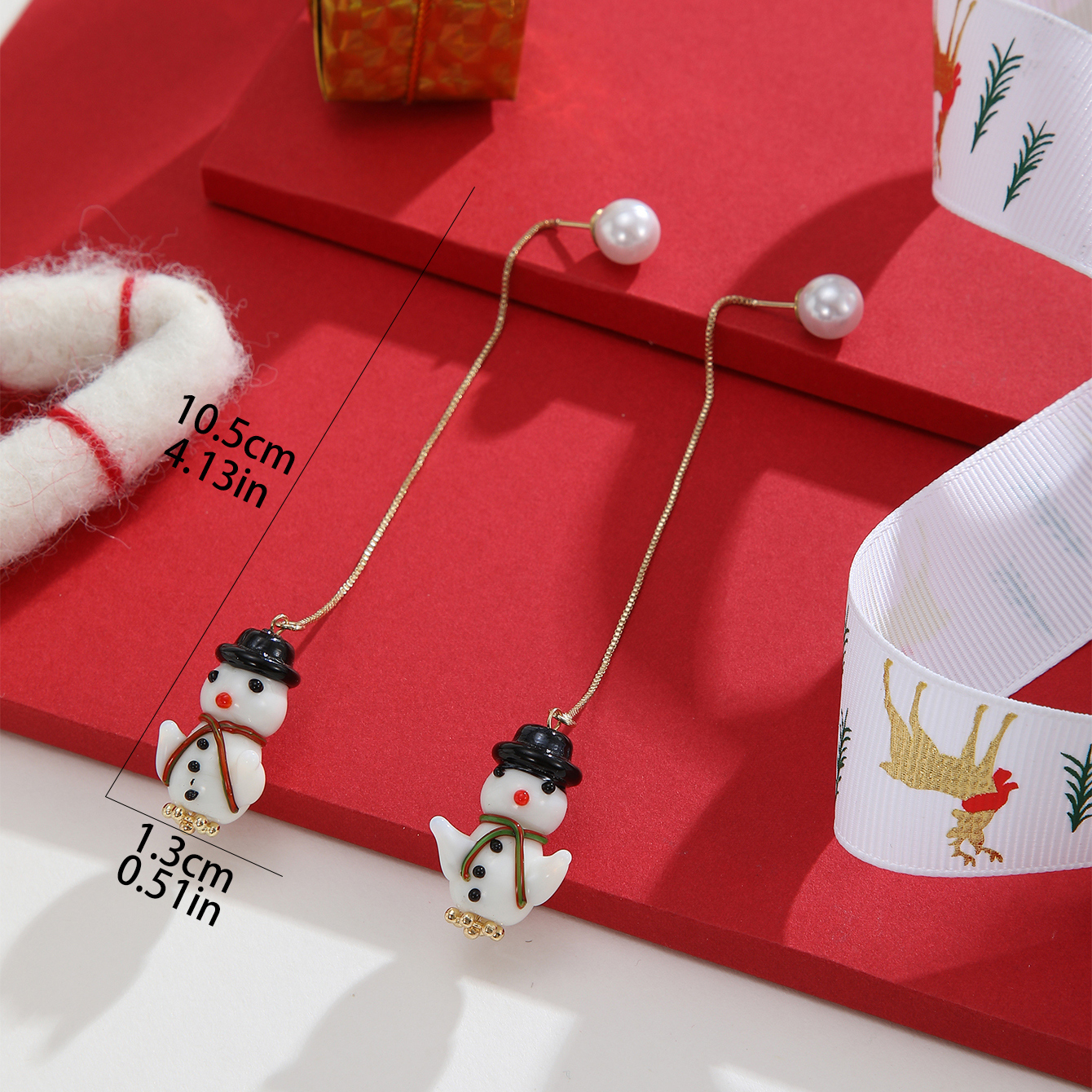 1 Pair Cute Snowman Plating Ceramics Gold Plated Ear Line display picture 6