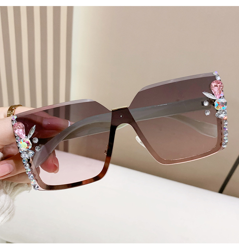 Simple Style Streetwear Leopard Pc Square Diamond Frameless Women's Sunglasses display picture 1