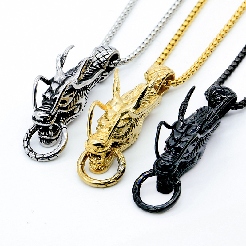 Hip-Hop Retro Dragon Titanium Steel Chain 18K Gold Plated Men's Pendant Necklace display picture 1