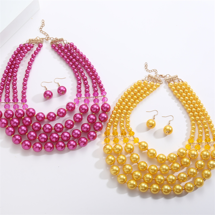 Einfacher Stil Runden Einfarbig Imitationsperle Perlen Überzug Vergoldet Frau Schmuck-set display picture 3