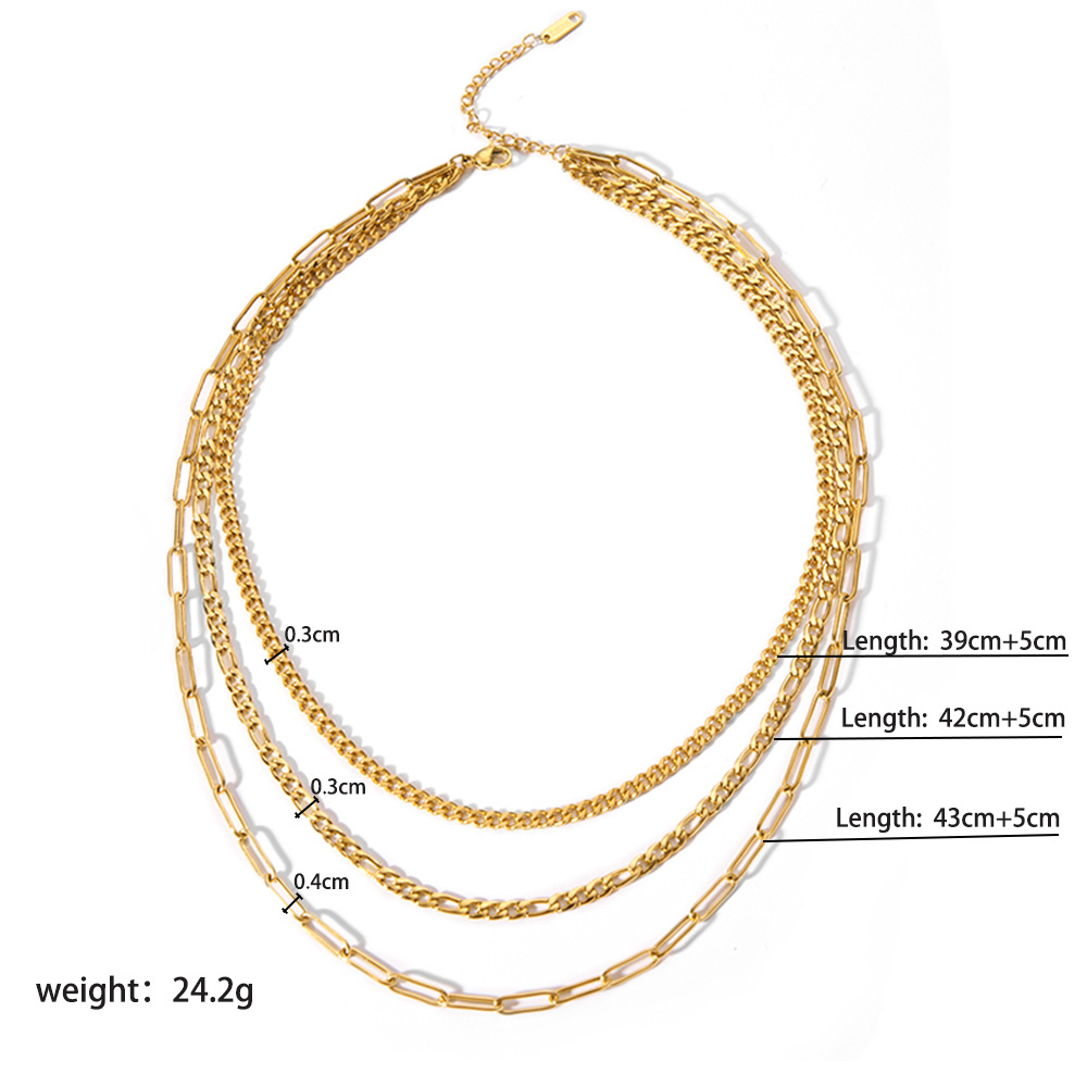 201 Stainless Steel 18K Gold Plated IG Style Nordic Style Modern Style Plating Solid Color Three Layer Necklace display picture 2