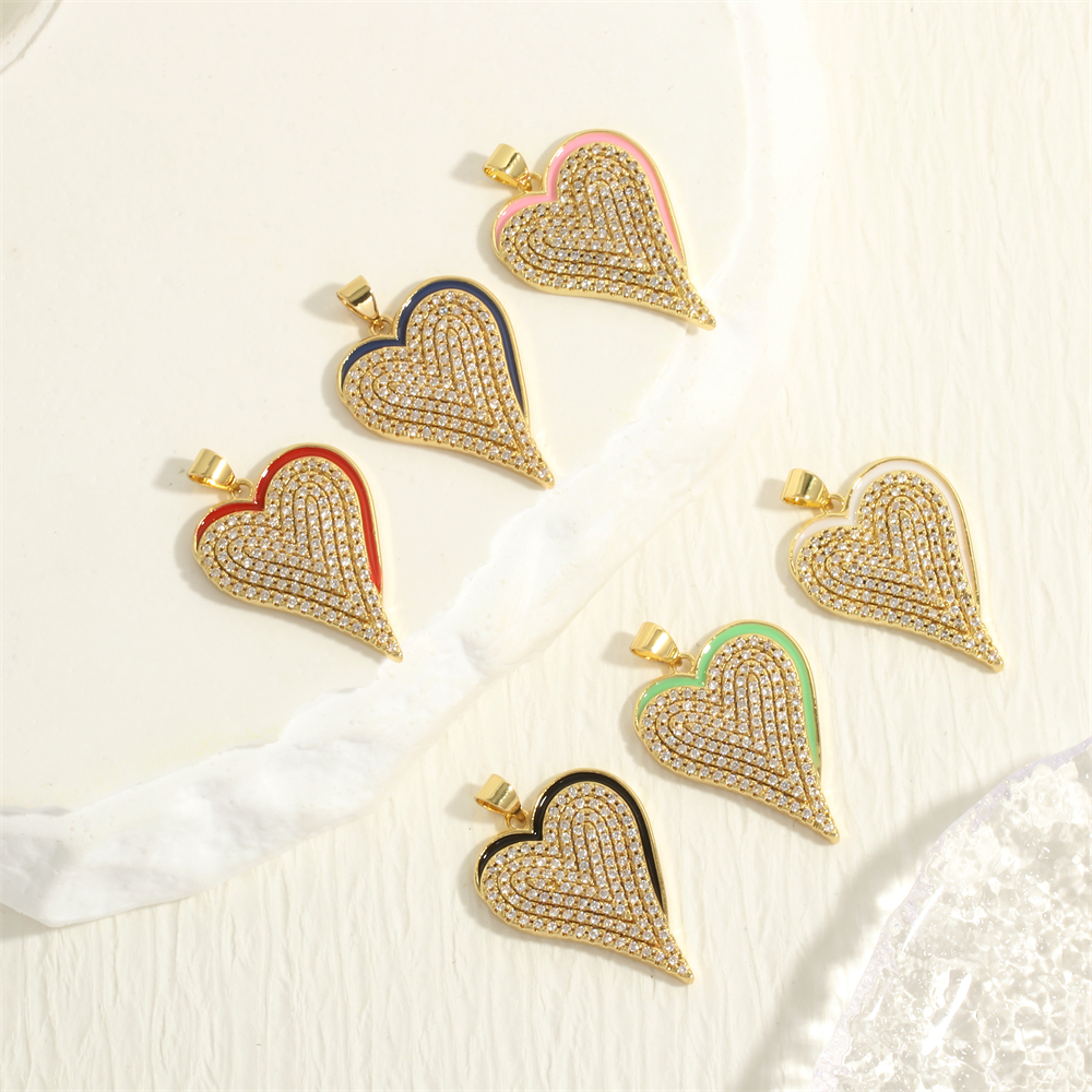 Simple Style Heart Shape Copper Enamel Inlay Zircon 18k Gold Plated Charms display picture 4