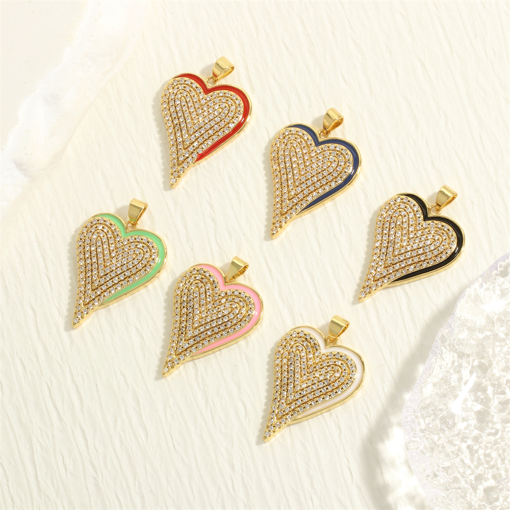 Simple Style Heart Shape Copper Enamel Inlay Zircon 18k Gold Plated Charms display picture 3
