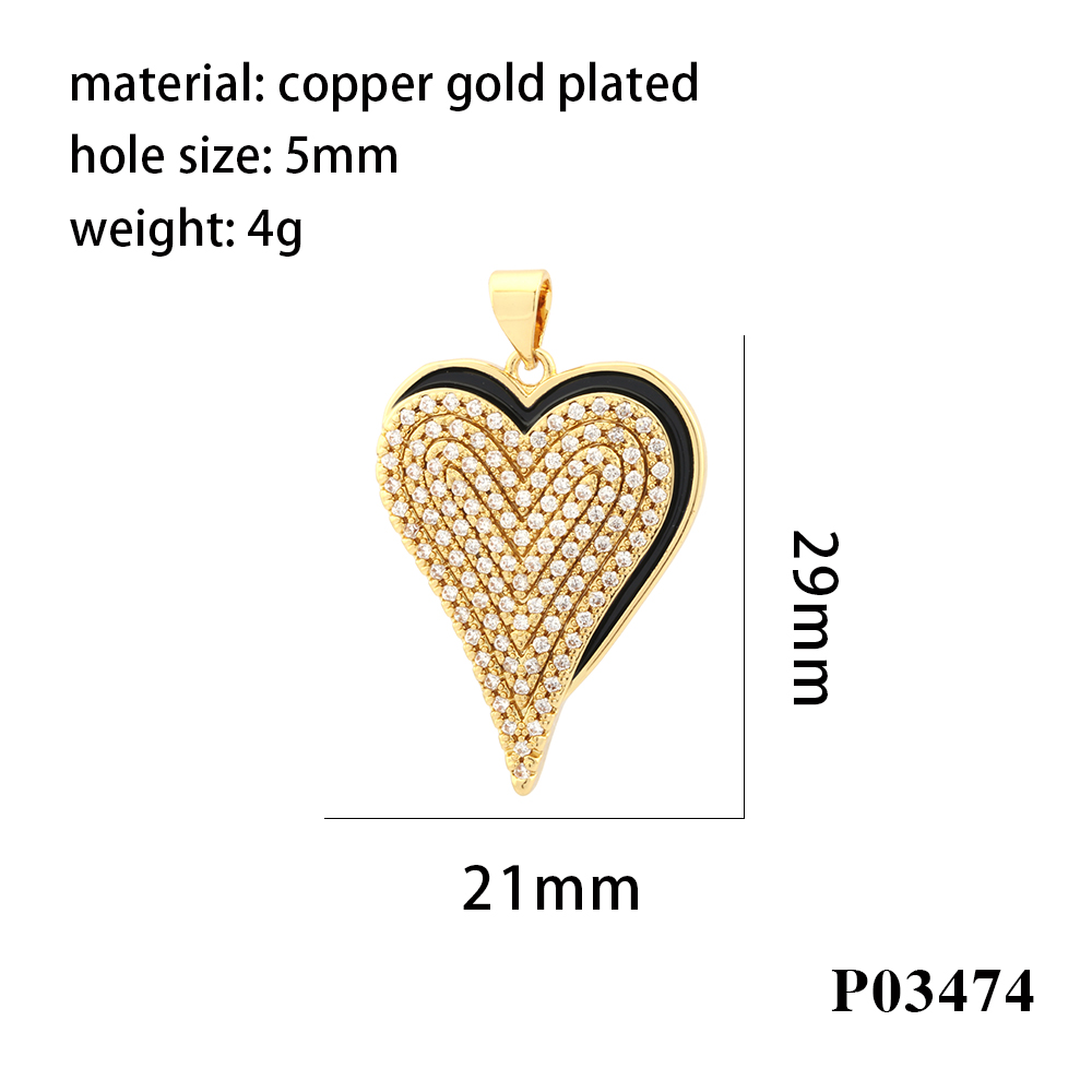 Simple Style Heart Shape Copper Enamel Inlay Zircon 18k Gold Plated Charms display picture 5
