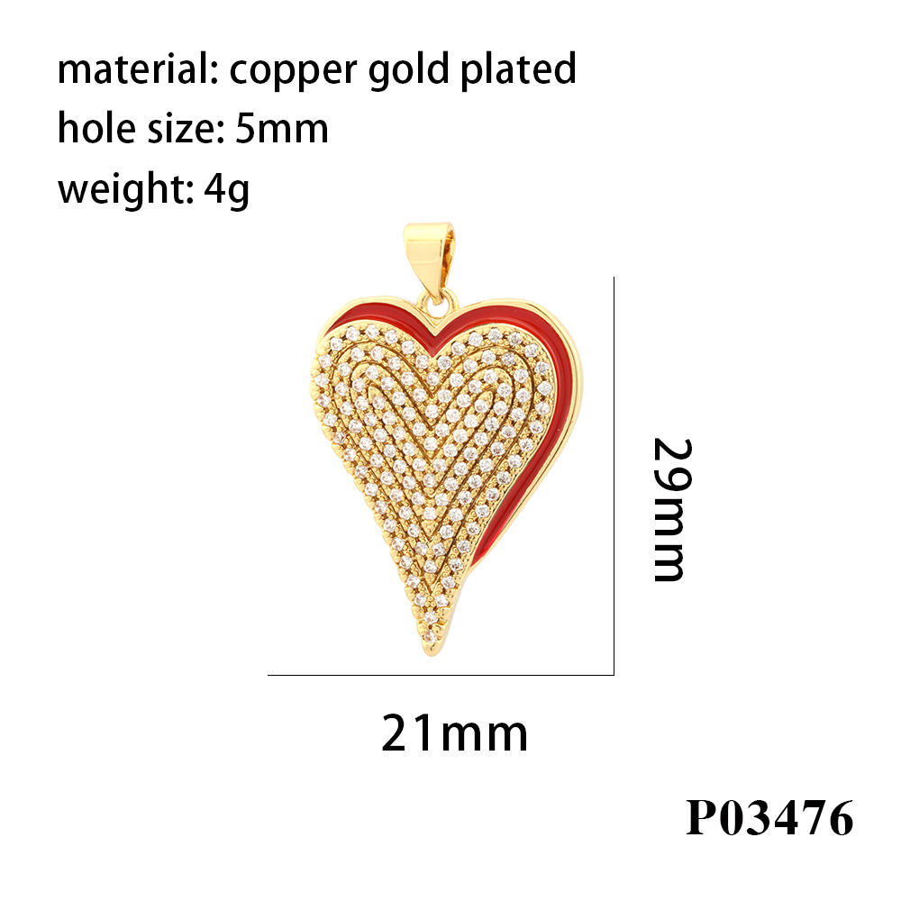 Simple Style Heart Shape Copper Enamel Inlay Zircon 18k Gold Plated Charms display picture 7