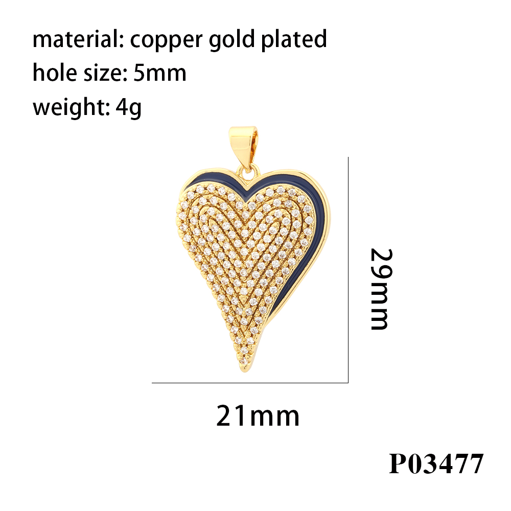 Simple Style Heart Shape Copper Enamel Inlay Zircon 18k Gold Plated Charms display picture 8