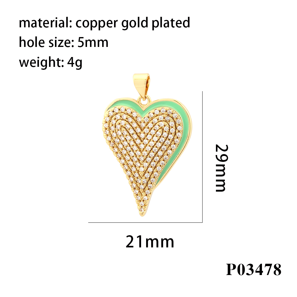 Simple Style Heart Shape Copper Enamel Inlay Zircon 18k Gold Plated Charms display picture 9