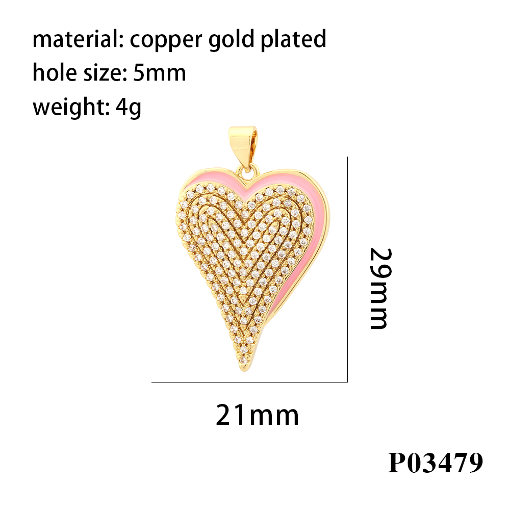 Simple Style Heart Shape Copper Enamel Inlay Zircon 18k Gold Plated Charms display picture 10