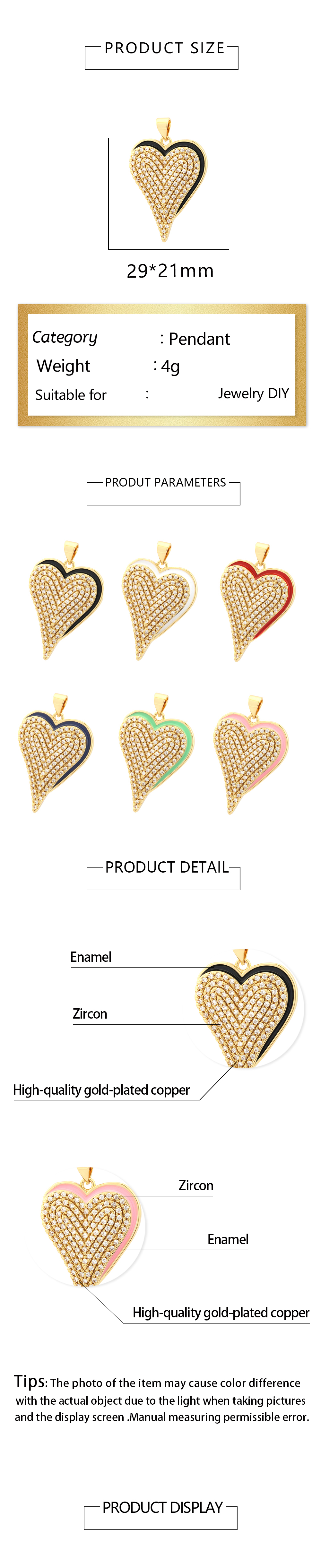 Simple Style Heart Shape Copper Enamel Inlay Zircon 18k Gold Plated Charms display picture 1