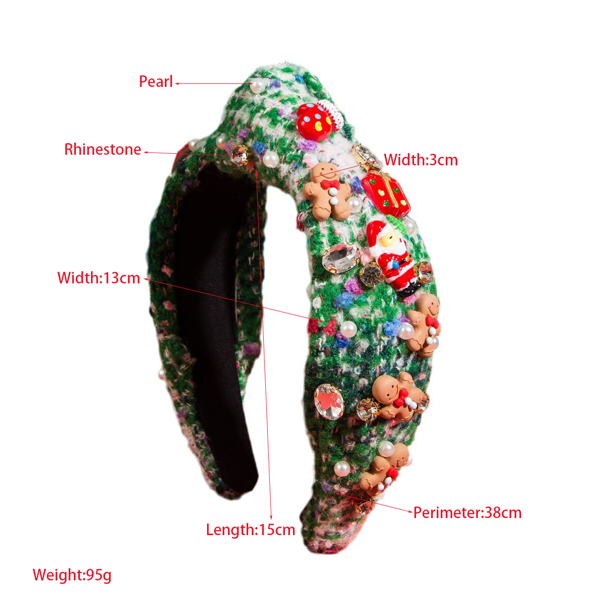 Nordic Style Christmas Christmas Tree Santa Claus Gingerbread Cloth Inlay Rhinestones Pearl Hair Band display picture 1
