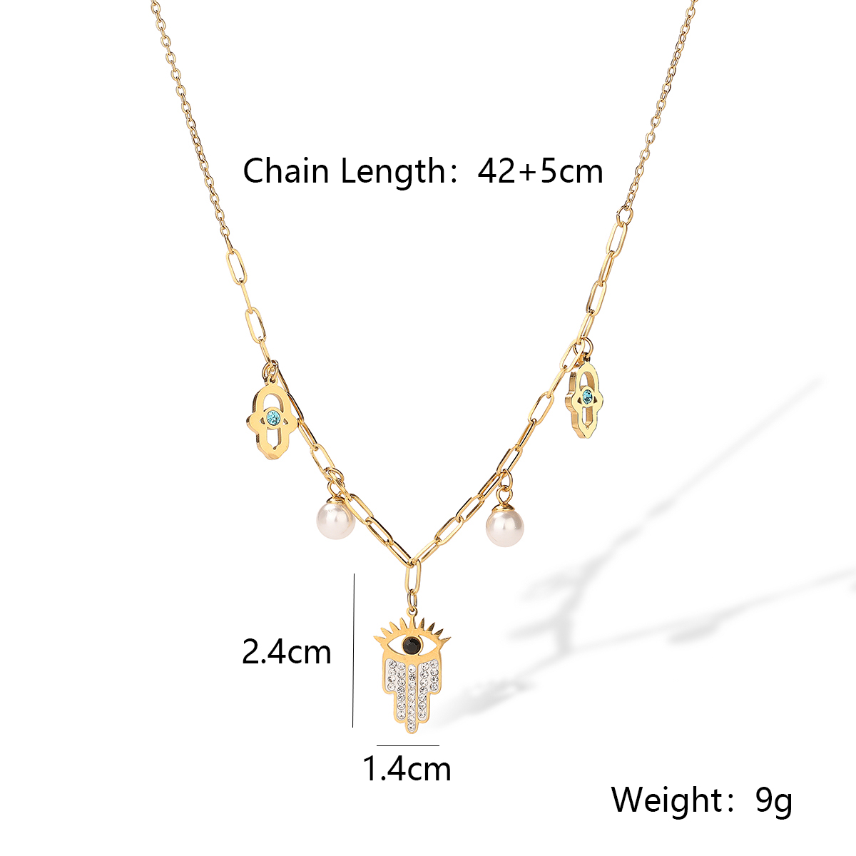 304 Stainless Steel 18K Gold Plated Simple Style Streetwear Plating Inlay Geometric Devil's Eye Hand Of Fatima Zircon Layered Necklaces display picture 1