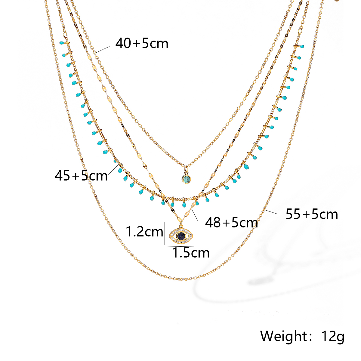 304 Stainless Steel 18K Gold Plated Simple Style Streetwear Plating Inlay Geometric Devil's Eye Hand Of Fatima Zircon Layered Necklaces display picture 3