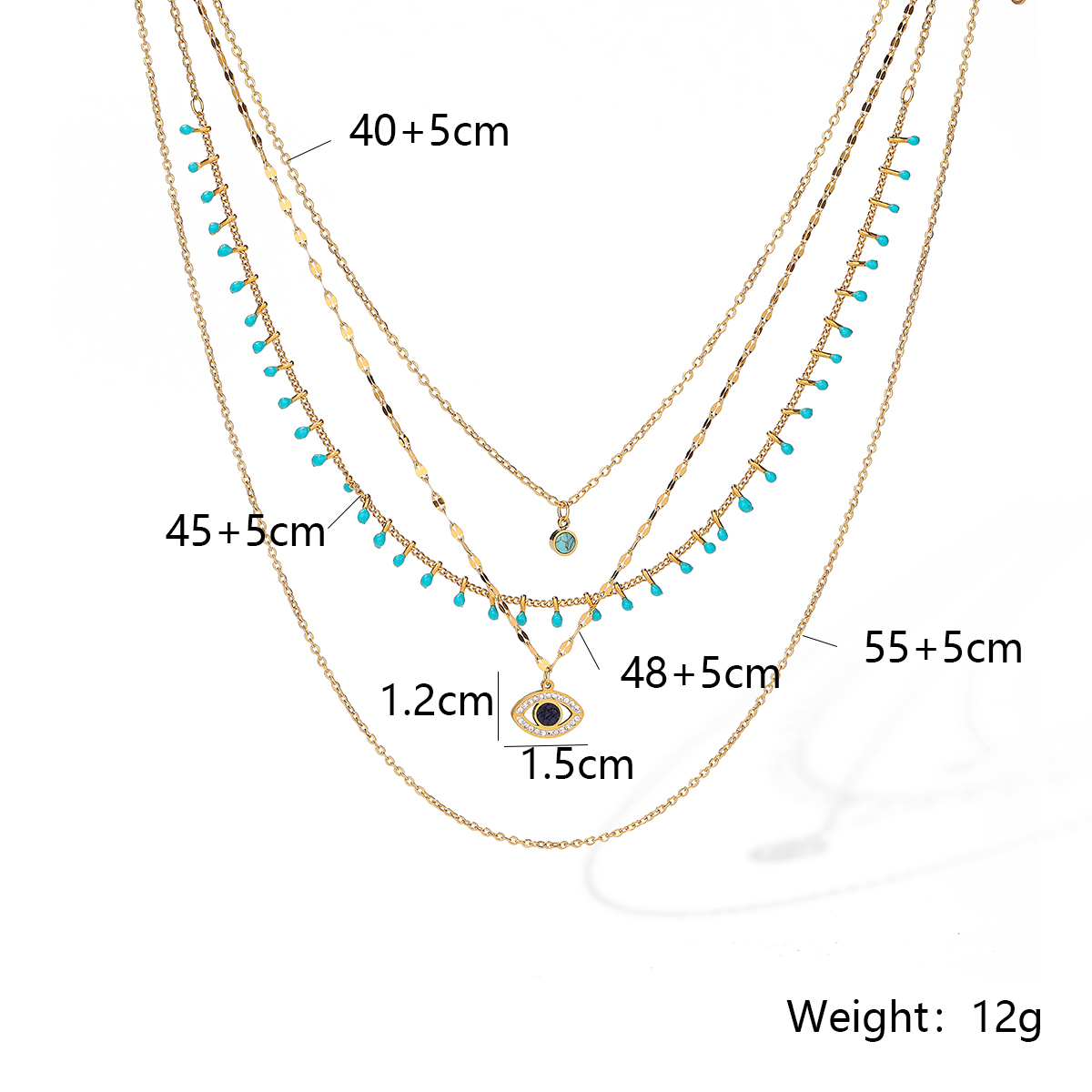 Acero Inoxidable 304 Chapados en oro de 18k Estilo Simple Ropa De Calle Enchapado Embutido Geométrico Ojo Del Diablo Mano De Fátima Circón Collares En Capas display picture 3