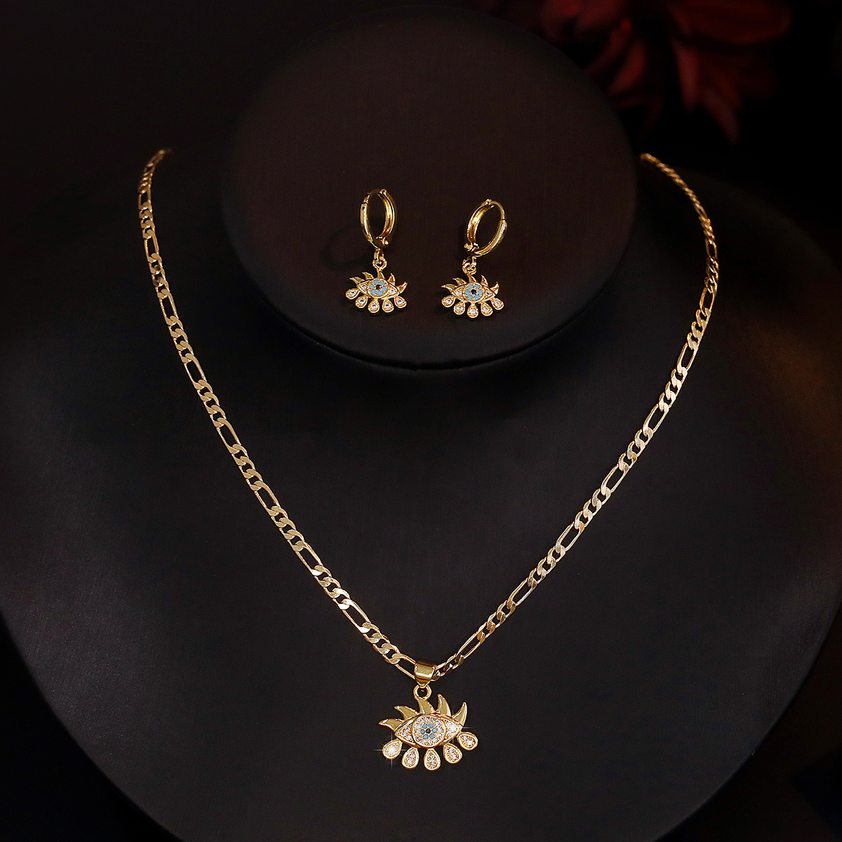 Simple Style Devil's Eye Copper Plating Inlay Zircon 18k Gold Plated Earrings Necklace Jewelry Set display picture 3