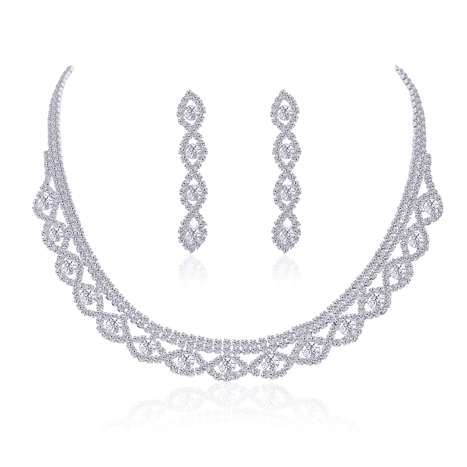 Elegante Estilo Clásico Brillante Geométrico Aleación Embutido Diamantes De Imitación Mujeres Aretes Collar display picture 2