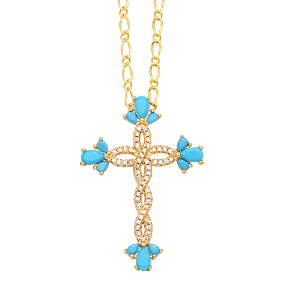 Simple Style Streetwear Cross Copper Plating Inlay Zircon 18k Gold Plated Pendant Necklace display picture 3