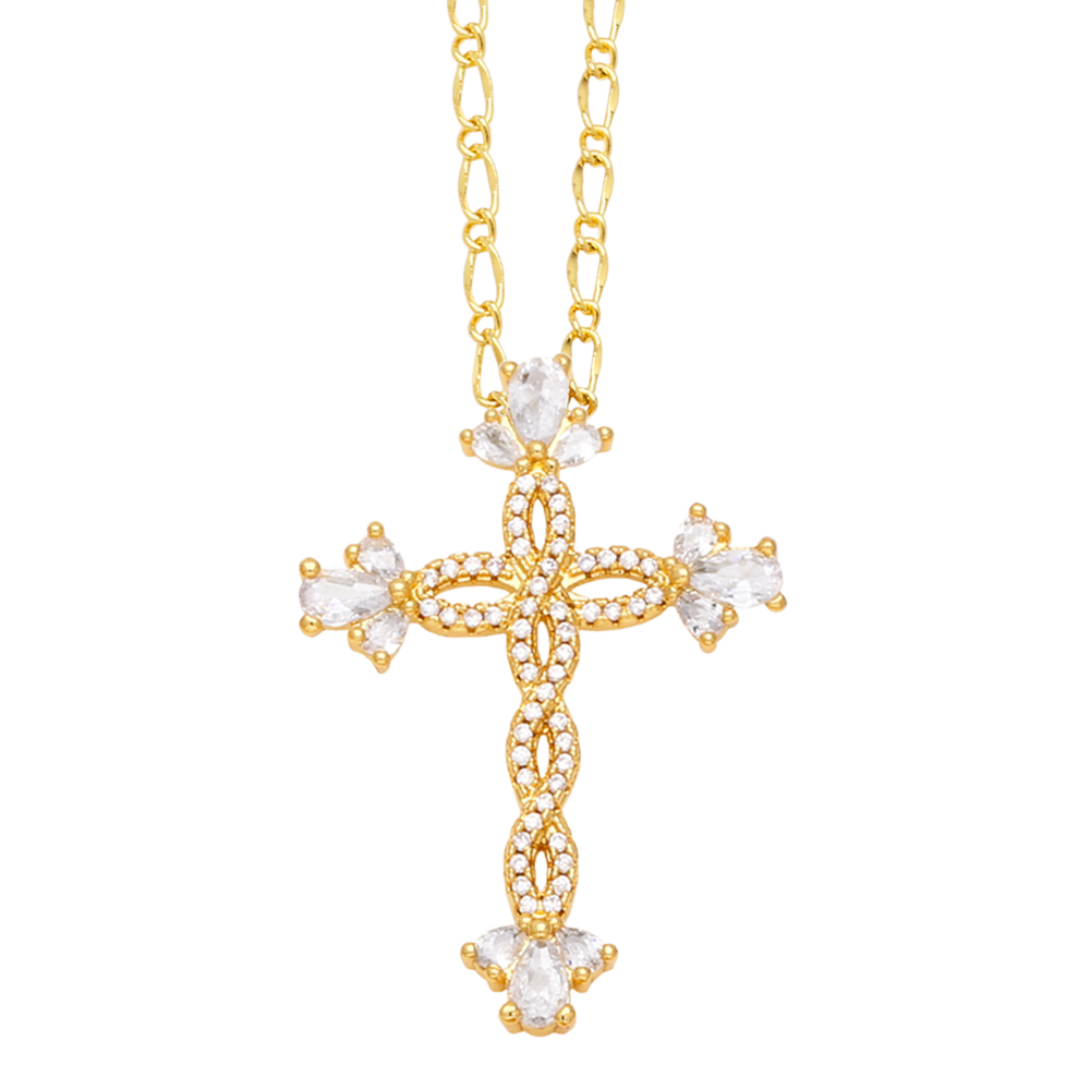 Simple Style Streetwear Cross Copper Plating Inlay Zircon 18k Gold Plated Pendant Necklace display picture 7