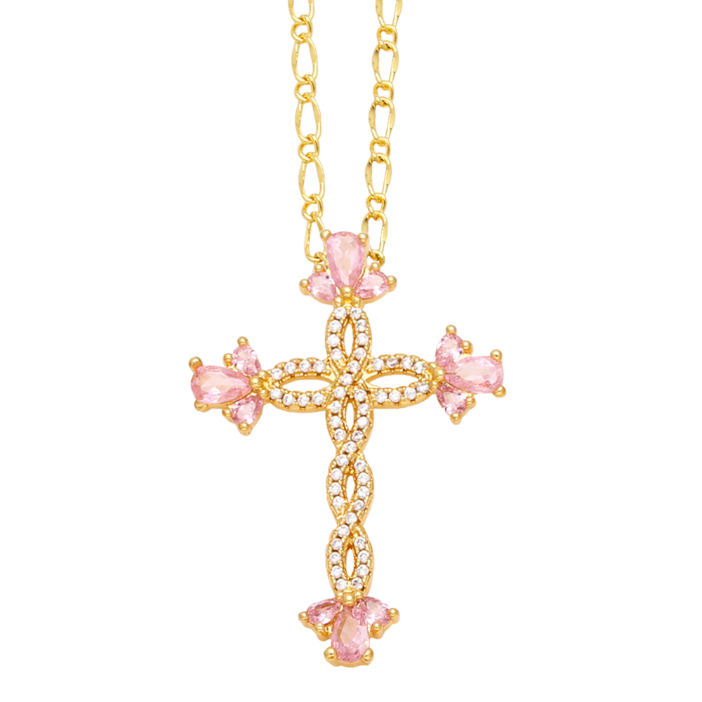 Simple Style Streetwear Cross Copper Plating Inlay Zircon 18k Gold Plated Pendant Necklace display picture 6