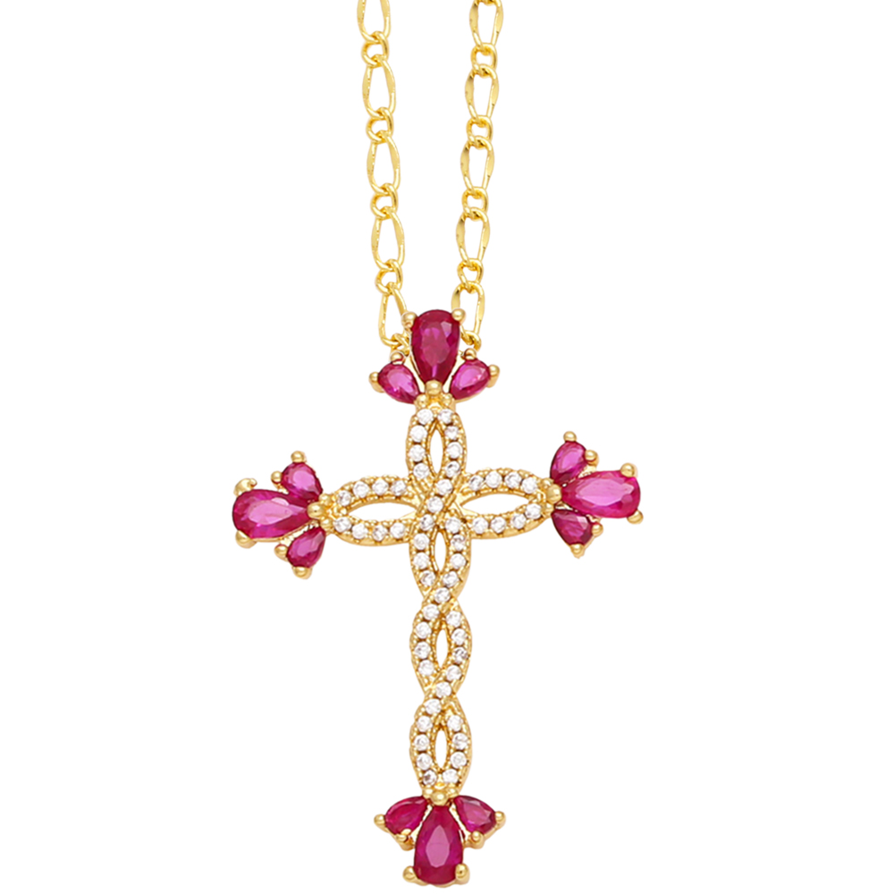 Simple Style Streetwear Cross Copper Plating Inlay Zircon 18k Gold Plated Pendant Necklace display picture 10