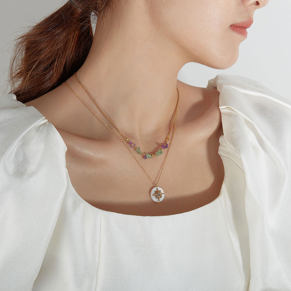 Stainless Steel Natural Stone Elegant Simple Style Star Natural Stone Layered Necklaces display picture 5