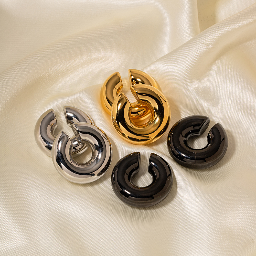 1 Paire Style Simple Forme C Placage Acier Inoxydable Plaqué Or 14k Clips D'oreille display picture 1