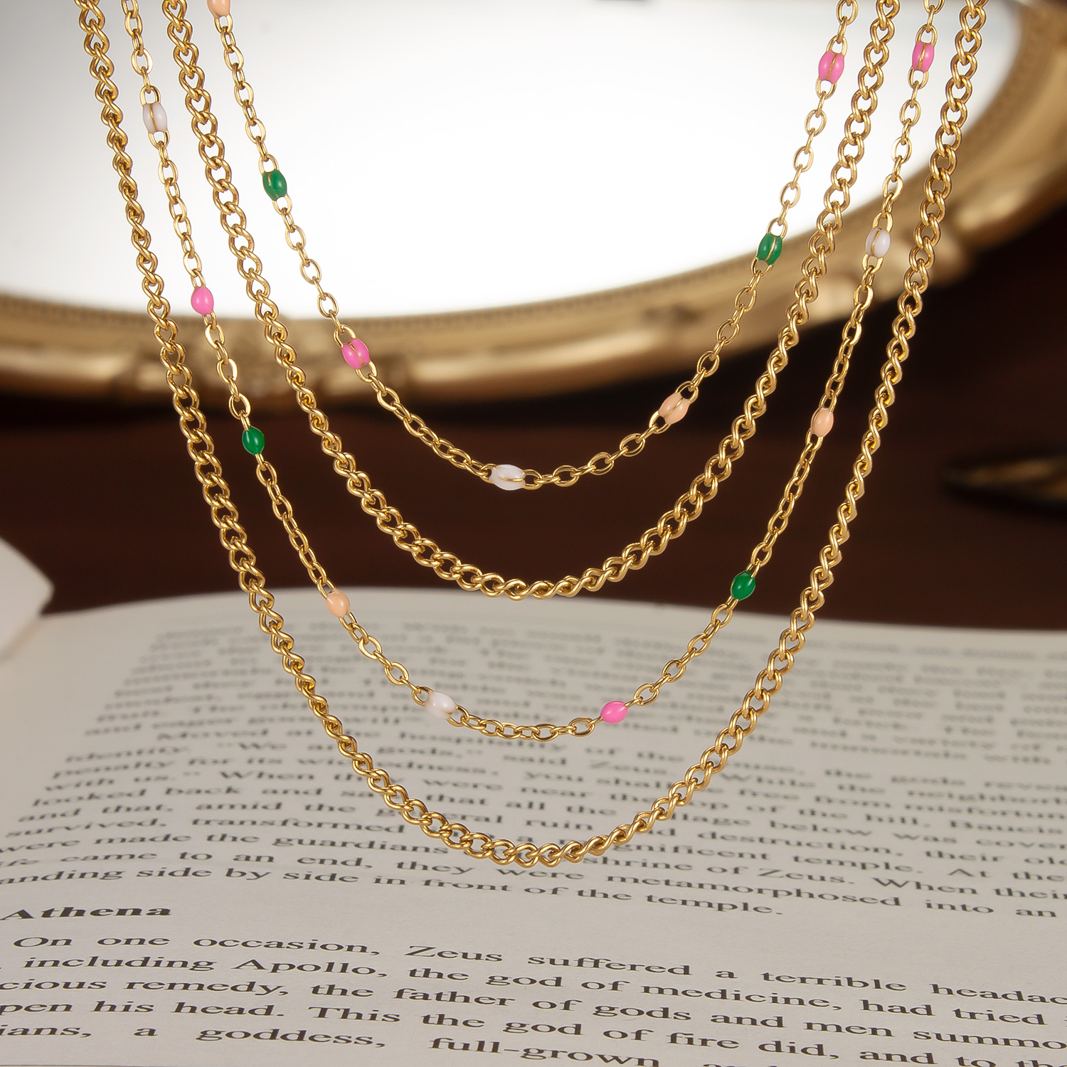 Stainless Steel Retro French Style Layered Solid Color No Inlay Layered Necklaces display picture 5