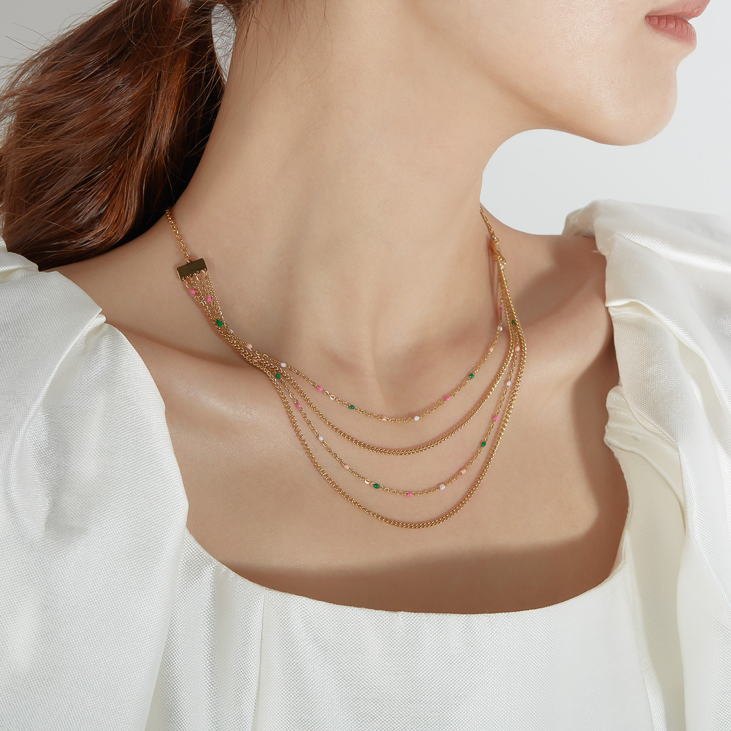 Stainless Steel Retro French Style Layered Solid Color No Inlay Layered Necklaces display picture 7