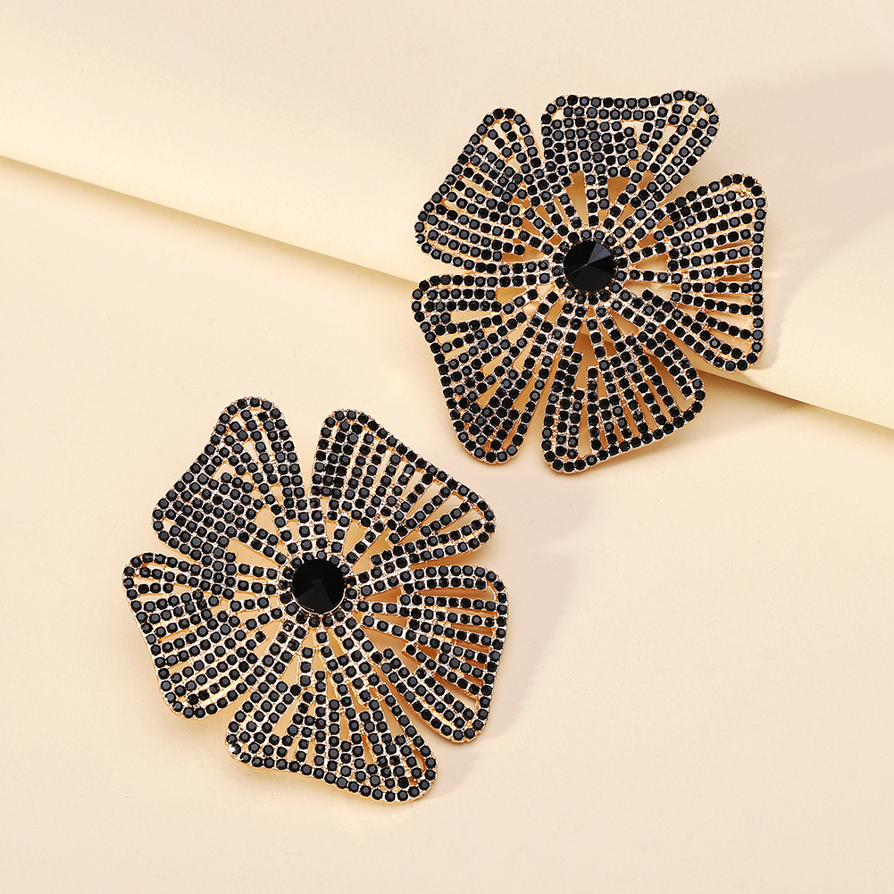 1 Pair Glam Exaggerated Lady Flower Plating Inlay Zinc Alloy Crystal Ear Studs display picture 3
