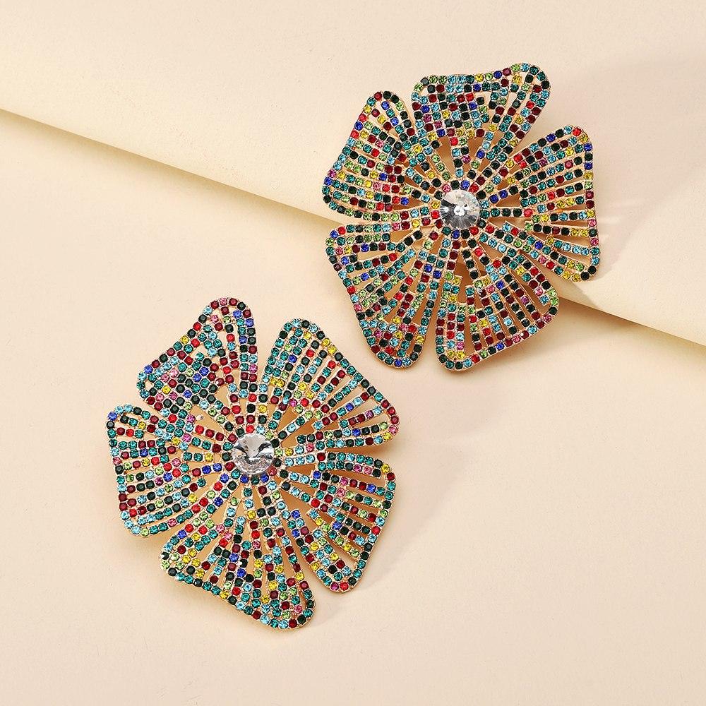 1 Pair Glam Exaggerated Lady Flower Plating Inlay Zinc Alloy Crystal Ear Studs display picture 5