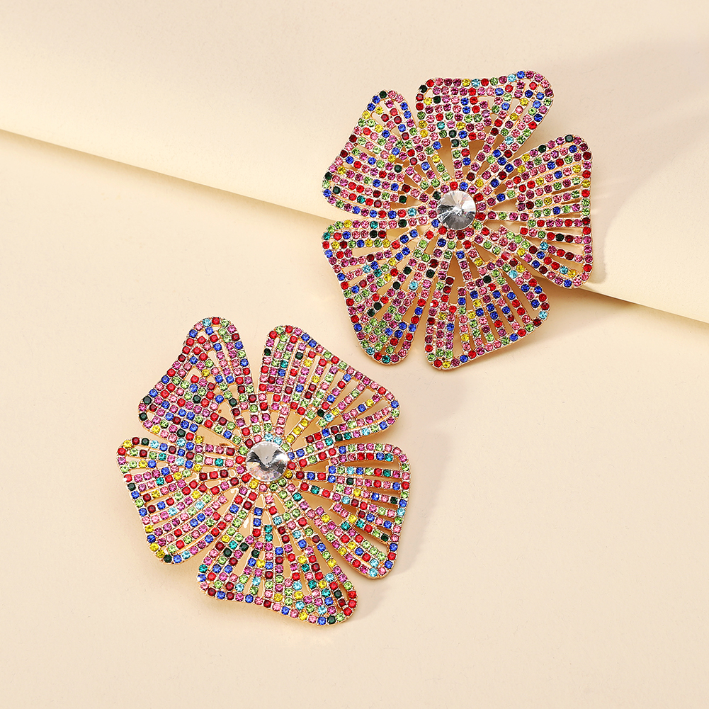 1 Pair Glam Exaggerated Lady Flower Plating Inlay Zinc Alloy Crystal Ear Studs display picture 9