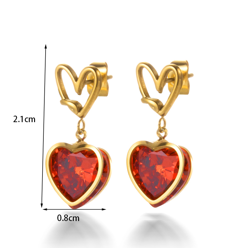 1 Pair French Style Simple Style Heart Shape Stainless Steel Zircon 18k Gold Plated Drop Earrings display picture 7