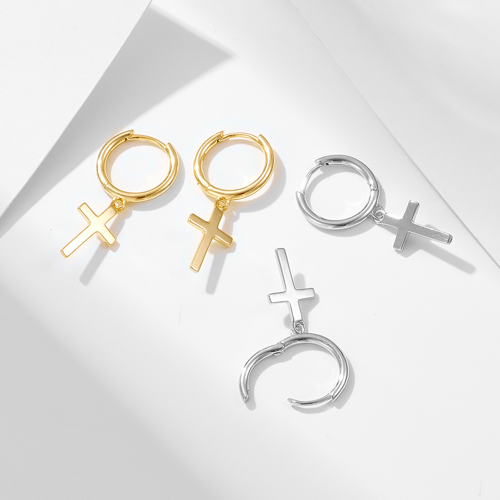 1 Pair Ig Style Cross Plating Sterling Silver 14k Gold Plated Rhodium Plated Drop Earrings display picture 2